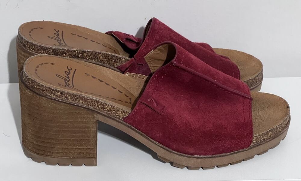 Zodiac Womens 9 Vtg Lissa Red Suede Slide Heel Platform Sandals Shoes Clogs